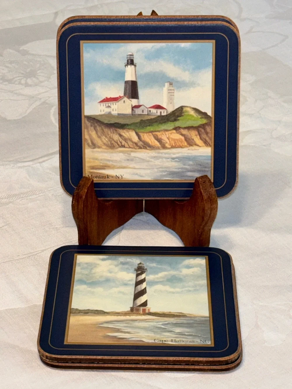 Vintage Pimpernel Lighthouse Coasters Set of 4 Cork Back Made in England